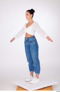 Suleika a-pose dressed high waist loose jeans standing white balloon…